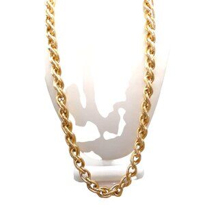 Vintage Textured Eloxal Necklace, Curb Double Link Chain, Lightweight Gold Tone